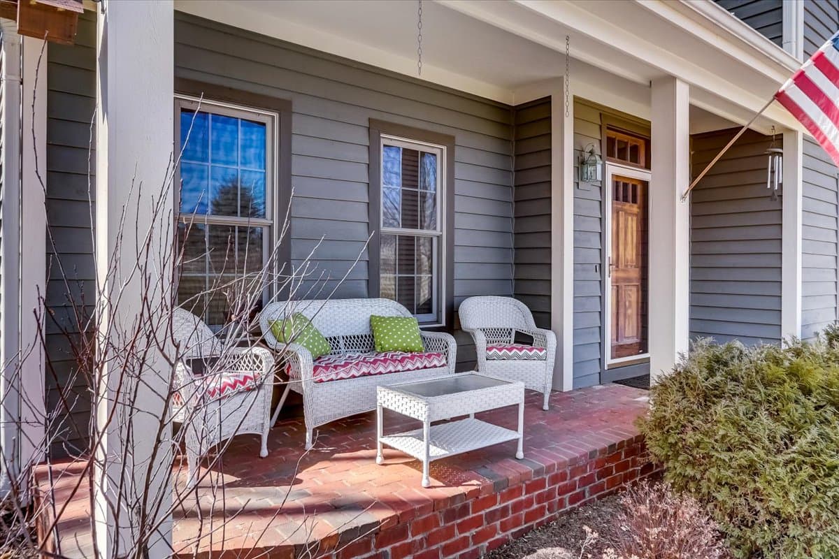 Warm home exterior with mature landscaping